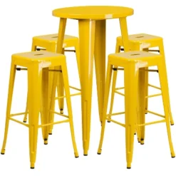 Flash Furniture Commercial Grade 24" Round Metal Indoor-Outdoor Bar Table Set With 4 Square Seat Backless Stools -Flash Furniture Sales Store GUEST 01ea1a7d 678f 4ce8 8a0c bcc02d418723
