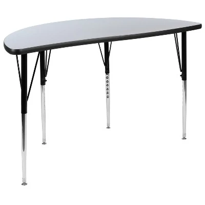 Flash Furniture 3 Piece 76" Oval Wave Flexible Grey Thermal Laminate Activity Table Set - Standard Height Adjustable Legs 2 Flash Furniture 3 Piece 76" Oval Wave Flexible Grey Thermal Laminate Activity Table Set - Standard Height Adjustable Legs - Image 2