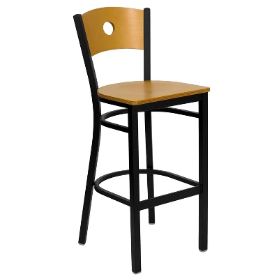 Flash Furniture Wood Circle Back Black Metal Restaurant Barstool 6 Flash Furniture Wood Circle Back Black Metal Restaurant Barstool - Image 6