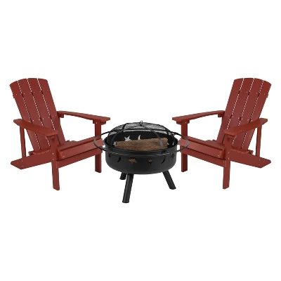Flash Furniture 3 Piece Charlestown Poly Resin Wood Adirondack Chair Set With Fire Pit - Star And Moon Fire Pit With Mesh Cover 12 Flash Furniture 3 Piece Charlestown Poly Resin Wood Adirondack Chair Set With Fire Pit - Star And Moon Fire Pit With Mesh Cover - Image 12