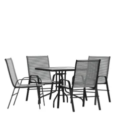 Flash Furniture 5 Piece Outdoor Patio Dining Set - Tempered Glass Patio Table, 4 Flex Comfort Stack Chairs -Flash Furniture Sales Store GUEST 11755afb 3452 4bf4 b90f 32f1a091f332