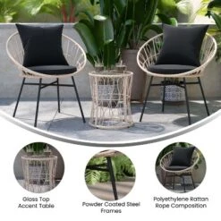 Flash Furniture Devon 3-Piece Indoor/Outdoor Bistro Set, Papasan Style Rattan Rope Chairs, Glass Top Side Table & Cushions -Flash Furniture Sales Store GUEST 12f2c278 4572 43a7 a59c 724759e99cd3