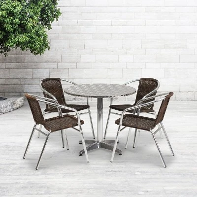 Flash Furniture Lila 31.5'' Round Aluminum Indoor-Outdoor Table Set With 4 Rattan Chairs 1 Flash Furniture Lila 31.5'' Round Aluminum Indoor-Outdoor Table Set With 4 Rattan Chairs