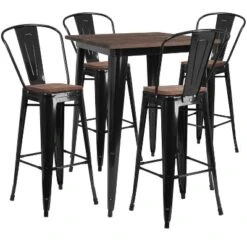 Flash Furniture 31.5" Square Metal Bar Table Set With Wood Top And 4 Stools -Flash Furniture Sales Store GUEST 15719ec5 23e3 4e82 9858 2d36e5db5ad8