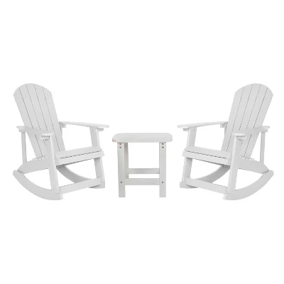 Flash Furniture Set Of 2 Savannah All-Weather Poly Resin Wood Adirondack Rocking Chairs With Side Table 12 Flash Furniture Set Of 2 Savannah All-Weather Poly Resin Wood Adirondack Rocking Chairs With Side Table - Image 12