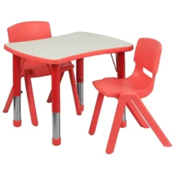 Flash Furniture 21.875"W X 26.625"L Rectangular Plastic Height Adjustable Activity Table Set With 2 Chairs -Flash Furniture Sales Store GUEST 1790f57d 47de 4357 b310 ad8017afd599