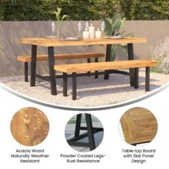 Flash Furniture All Weather Commercial Acacia Wood Top Patio Table With Metal Base-Natural/Black -Flash Furniture Sales Store GUEST 2087096b 06a4 464b b7bd 4a037cc2292d