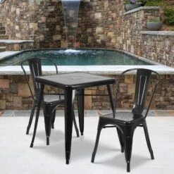 Flash Furniture Commercial Grade 23.75" Square Metal Indoor-Outdoor Table Set With 2 Stack Chairs -Flash Furniture Sales Store GUEST 20f9d02c 4040 4650 9e67 1219d8a2d8fb