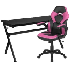 Flash Furniture Gaming Desk And Racing Chair Set With Cup Holder, Headphone Hook And Removable Mouse Pad Top - 2 Wire Management Holes -Flash Furniture Sales Store GUEST 21061721 8ea3 4916 9136 566bd85fb96d