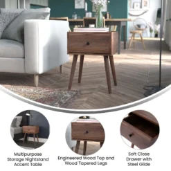 Flash Furniture Hatfield Mid-Century Modern One Drawer Wood Nightstand, Side Accent Or End Table With Soft Close Storage Drawer, Dark Walnut -Flash Furniture Sales Store GUEST 23e4967a ca29 4df1 bf13 0fb9e1d3ac91