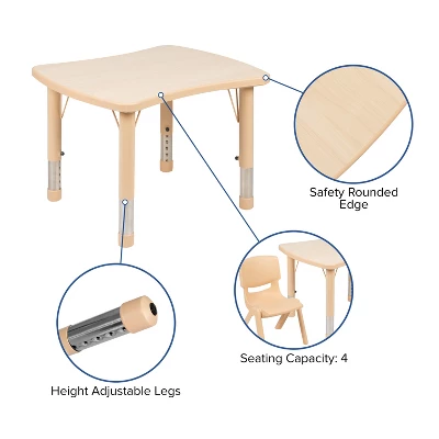 Flash Furniture 21.875"W X 26.625"L Rectangular Plastic Height Adjustable Activity Table Set With 4 Chairs 5 Flash Furniture 21.875"W X 26.625"L Rectangular Plastic Height Adjustable Activity Table Set With 4 Chairs - Image 5