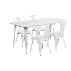 Flash Furniture Commercial Grade 31.5" X 63" Rectangular Metal Indoor-Outdoor Table Set With 4 Stack Chairs -Flash Furniture Sales Store GUEST 2575385b d26f 4e67 a741 692c3d9900d9