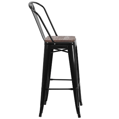 Flash Furniture 30" High Metal Barstool With Back And Wood Seat 7 Flash Furniture 30" High Metal Barstool With Back And Wood Seat - Image 7