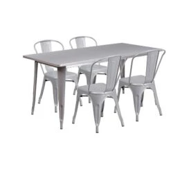 Flash Furniture Commercial Grade 31.5" X 63" Rectangular Metal Indoor-Outdoor Table Set With 4 Stack Chairs -Flash Furniture Sales Store GUEST 299bb312 e2fc 489b b813 dcb95e7c932c