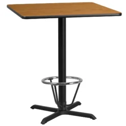 Flash Furniture 36'' Square Natural Laminate Table Top With 30'' X 30'' Bar Height Table Base And Foot Ring