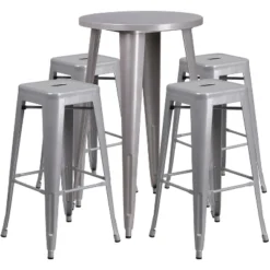 Flash Furniture Commercial Grade 24" Round Metal Indoor-Outdoor Bar Table Set With 4 Square Seat Backless Stools -Flash Furniture Sales Store GUEST 34d7f460 1d55 4f70 a18b cd534cc70cfd