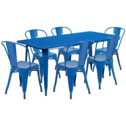 Flash Furniture Commercial Grade 31.5" X 63" Rectangular Metal Indoor-Outdoor Table Set With 6 Stack Chairs -Flash Furniture Sales Store GUEST 3865610d 6118 4462 b30c 22e6872c213e