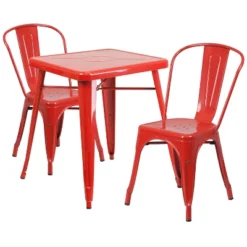 Flash Furniture Commercial Grade 23.75" Square Metal Indoor-Outdoor Table Set With 2 Stack Chairs -Flash Furniture Sales Store GUEST 395d6428 9e74 4727 929c 4f89a75bf6e1