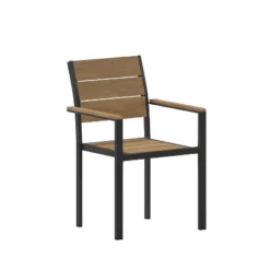 Flash Furniture Finch Commercial Grade Patio Chair With Arms, Stackable Side Chair With Faux Teak Poly Slats And Metal Frame -Flash Furniture Sales Store GUEST 3b36f41f b7f6 4e53 8f81 55cd980a6bb1
