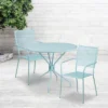Flash Furniture Oia Commercial Grade 35.25" Round Indoor-Outdoor Steel Patio Table Set With 2 Square Back Chairs