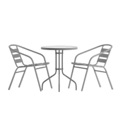 Flash Furniture Lila 23.75'' Round Glass Metal Table With 2 Metal Aluminum Slat Stack Chairs 25 Flash Furniture Lila 23.75'' Round Glass Metal Table With 2 Metal Aluminum Slat Stack Chairs -Flash Furniture Sales Store GUEST 4044f60d 90cf 4167 8716 7582044f6a13
