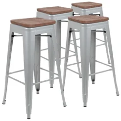 Flash Furniture 30" High Metal Indoor Bar Stool With Wood Seat - Stackable Set Of 4 -Flash Furniture Sales Store GUEST 443d5e99 c487 43b3 a992 79f723f9740d