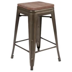 Flash Furniture 24" High Metal Counter-Height, Indoor Bar Stool With Wood Seat - Stackable Set Of 4 -Flash Furniture Sales Store GUEST 47983167 9064 4eac 98f0 fd93b190ac43