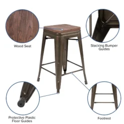 Flash Furniture 24" High Metal Counter-Height, Indoor Bar Stool With Wood Seat - Stackable Set Of 4 -Flash Furniture Sales Store GUEST 4c2ed039 12a4 416f a132 c95e8dfabd3b