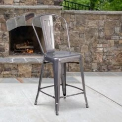 Flash Furniture 24'' High Clear Coated Indoor Counter Height Stool With Back