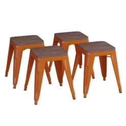 Flash Furniture 18" Backless Table Height Stool With Wooden Seat, Stackable Metal Indoor Dining Stool, Commercial Grade - Set Of 4 -Flash Furniture Sales Store GUEST 4dffa416 b72a 4b39 8f84 34248a8e5a56