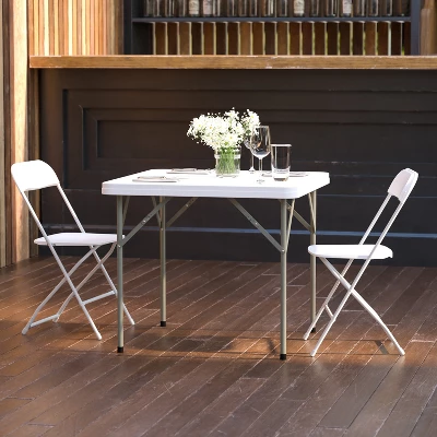 Flash Furniture Elon 2.85-Foot Square Granite White Plastic Folding Table - Set Of 5 1 Flash Furniture Elon 2.85-Foot Square Granite White Plastic Folding Table - Set Of 5