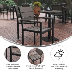Flash Furniture Finch Commercial Grade Patio Chair With Arms, Stackable Side Chair With Faux Teak Poly Slats And Metal Frame -Flash Furniture Sales Store GUEST 50155104 8294 4789 9bce 57ce43aac27e
