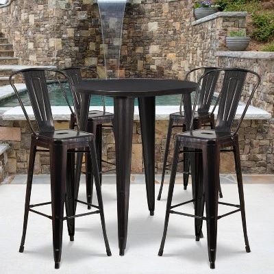 Flash Furniture Commercial Grade 30" Round Metal Indoor-Outdoor Bar Table Set With 4 Cafe Stools 1 Flash Furniture Commercial Grade 30" Round Metal Indoor-Outdoor Bar Table Set With 4 Cafe Stools