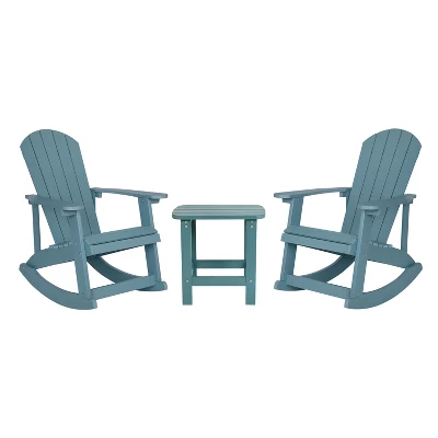 Flash Furniture Set Of 2 Savannah All-Weather Poly Resin Wood Adirondack Rocking Chairs With Side Table 11 Flash Furniture Set Of 2 Savannah All-Weather Poly Resin Wood Adirondack Rocking Chairs With Side Table - Image 11