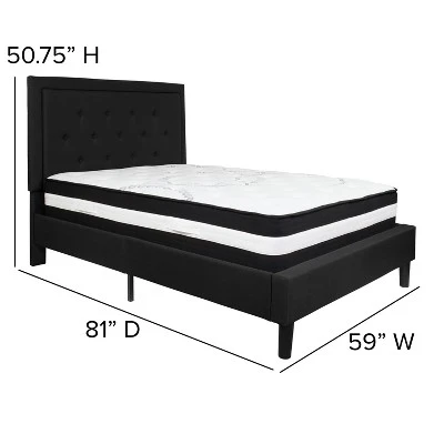 Flash Furniture Roxbury Full Size Tufted Upholstered Platform Bed In Black Fabric With Pocket Spring Mattress 2 Flash Furniture Roxbury Full Size Tufted Upholstered Platform Bed In Black Fabric With Pocket Spring Mattress - Image 2