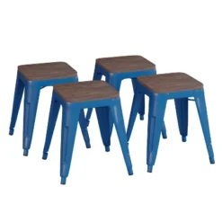 Flash Furniture 18" Backless Table Height Stool With Wooden Seat, Stackable Metal Indoor Dining Stool, Commercial Grade - Set Of 4 -Flash Furniture Sales Store GUEST 5318d8d2 de88 4ebe 90ef d47639dede17