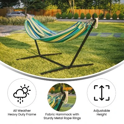Flash Furniture Lola 2 Person Hammock With Stand And Premium Carry Bag, Cotton Hammock With Space Saving Steel Stand, 450 LBS. Static Weight Capacity 4 Flash Furniture Lola 2 Person Hammock With Stand And Premium Carry Bag, Cotton Hammock With Space Saving Steel Stand, 450 LBS. Static Weight Capacity - Image 4