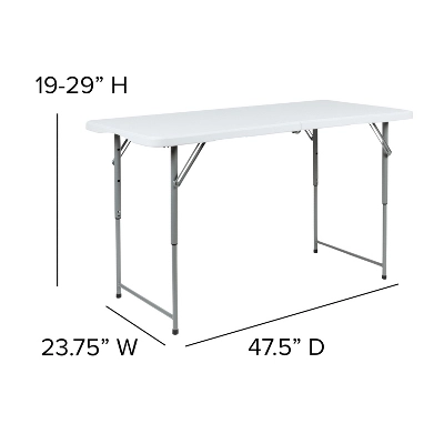 Flash Furniture 4-Foot Height Adjustable Bi-Fold Granite White Plastic Folding Table 3 Flash Furniture 4-Foot Height Adjustable Bi-Fold Granite White Plastic Folding Table - Image 3