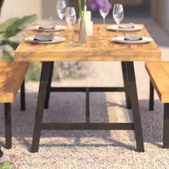 Flash Furniture All Weather Commercial Acacia Wood Top Patio Table With Metal Base-Natural/Black -Flash Furniture Sales Store GUEST 55234638 6b51 4811 bc38 221fbbddb074