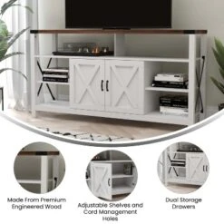 Flash Furniture Wyatt 60" Modern Farmhouse Tall TV Console Cabinet With Storage Cabinets And Shelves For TV's Up To 60" -Flash Furniture Sales Store GUEST 56b635f2 dc9f 443e a852 626fdcd613d3