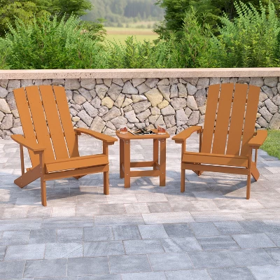 Flash Furniture 2 Pack Charlestown All-Weather Poly Resin Wood Adirondack Chairs With Side Table 1 Flash Furniture 2 Pack Charlestown All-Weather Poly Resin Wood Adirondack Chairs With Side Table