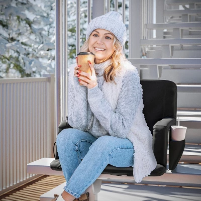 Flash Furniture Extra Wide Foldable Reclining Heated Stadium Chair With Backpack Straps - Black 12 Flash Furniture Extra Wide Foldable Reclining Heated Stadium Chair With Backpack Straps - Black - Image 12