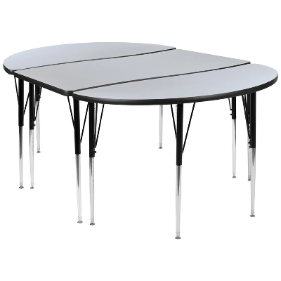 Flash Furniture 3 Piece 76" Oval Wave Flexible Grey Thermal Laminate Activity Table Set - Standard Height Adjustable Legs 13 Flash Furniture 3 Piece 76" Oval Wave Flexible Grey Thermal Laminate Activity Table Set - Standard Height Adjustable Legs - Image 13