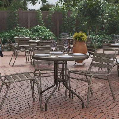 Flash Furniture Bellamy 31.5'' Round Tempered Glass Metal Table 1 Flash Furniture Bellamy 31.5'' Round Tempered Glass Metal Table