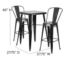 Flash Furniture Commercial Grade 23.75" Square Metal Indoor-Outdoor Bar Table Set With 2 Stools With Backs -Flash Furniture Sales Store GUEST 69ee02cb d669 40da 9d9d 3bc92c7e1379