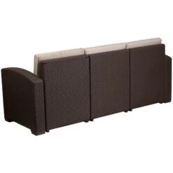 Flash Furniture Chocolate Brown Faux Rattan Sofa With All-Weather Beige Cushions -Flash Furniture Sales Store GUEST 6b9eece8 3b70 4fb1 a4ab a8419fd02fd4