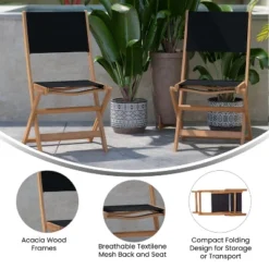Flash Furniture 2PK All-Weather Acacia Wood Folding Bistro Chairs-Mesh Back/Seat-Natural/Black -Flash Furniture Sales Store GUEST 6c1a6de2 87b9 46ce b439 b49e04866ab6