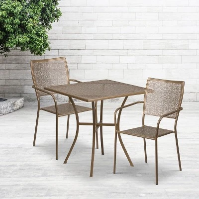 Flash Furniture Oia Commercial Grade 28" Square Indoor-Outdoor Steel Patio Table Set With 2 Square Back Chairs 1 Flash Furniture Oia Commercial Grade 28" Square Indoor-Outdoor Steel Patio Table Set With 2 Square Back Chairs