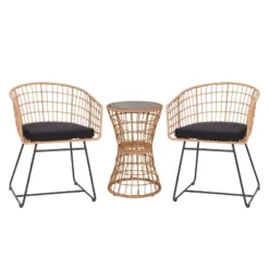 Flash Furniture Devon 3-Piece Patio Bistro Set, Indoor/Outdoor Rattan Rope Chairs, Acacia Wood Top Table & Seat Cushions -Flash Furniture Sales Store GUEST 6eef4440 e366 4a32 8b96 f325ae27acf4