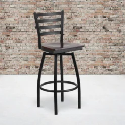 Flash Furniture Black Ladder Back Swivel Metal Barstool